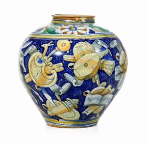 Vaso (boccia)<BR>Venezia, bottega di mastro Domenego, 1560-1570 circa  - Asta Maioliche e Porcellane - Associazione Nazionale - Case d'Asta italiane