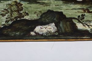 Targa con scena dellEneide<BR>Napoli, Francesco Antonio Saverio Grue, datata 1727 <BR>  - Asta Maioliche e Porcellane - Associazione Nazionale - Case d'Asta italiane