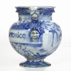 Vaso da elettuari<BR>Savona, fabbrica della societ Chiodo e Peirano, probabilmente inizio del XVIII secolo<BR>  - Asta Maioliche e Porcellane - Associazione Nazionale - Case d'Asta italiane