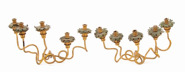 Coppia di portacandela italiani dorati da muro, Luigi XVI  - Asta  Arredi Antichi, Oggetti d'Arte, Curiosities con una selezione di tappeti - Associazione Nazionale - Case d'Asta italiane