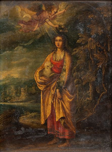 San'Agnese con angelo  - Asta  Arredi Antichi, Oggetti d'Arte, Curiosities con una selezione di tappeti - Associazione Nazionale - Case d'Asta italiane