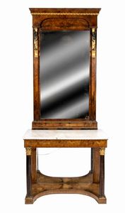 Consolle in noce Impero Italiano con specchiera  - Asta  Arredi Antichi, Oggetti d'Arte, Curiosities con una selezione di tappeti - Associazione Nazionale - Case d'Asta italiane