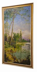 Paesaggio fluviale  - Asta  Arredi Antichi, Oggetti d'Arte, Curiosities con una selezione di tappeti - Associazione Nazionale - Case d'Asta italiane