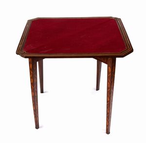 Tavolo da gioco olandese intarsiato  - Asta  Arredi Antichi, Oggetti d'Arte, Curiosities con una selezione di tappeti - Associazione Nazionale - Case d'Asta italiane