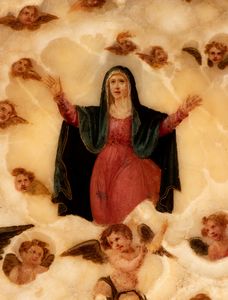 Assunzione della Madonna, dipinto su alabastro  - Asta  Arredi Antichi, Oggetti d'Arte, Curiosities con una selezione di tappeti - Associazione Nazionale - Case d'Asta italiane
