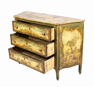 Comò italiano laccato Luigi XV  - Asta  Arredi Antichi, Oggetti d'Arte, Curiosities con una selezione di tappeti - Associazione Nazionale - Case d'Asta italiane