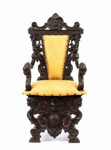 Capotavola e coppia di sedie italiane intagliate, Rinascimento  - Asta  Arredi Antichi, Oggetti d'Arte, Curiosities con una selezione di tappeti - Associazione Nazionale - Case d'Asta italiane