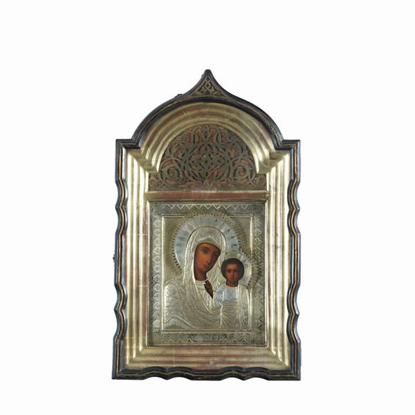 Icona russa, Madonna col Bambino, XIX secolo  - Asta Argenti e Icone - Associazione Nazionale - Case d'Asta italiane