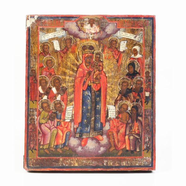 Icona tempera su tavola raffigurante la Deipara, soccorso di tutti gli oppressi. Russia XIX-XX secolo  - Asta Argenti e Icone - Associazione Nazionale - Case d'Asta italiane