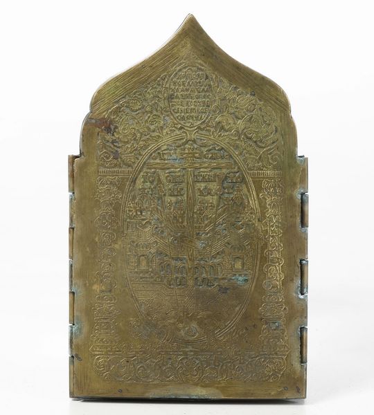 Icona da viaggio in bronzo raffigurante scene del Vangelo e scene della tradizione cristiana. Russia XIX-XX secolo  - Asta Argenti e Icone - Associazione Nazionale - Case d'Asta italiane