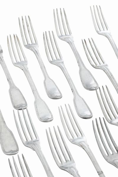 Insieme di 16 forchette. Genova, XIX secolo  - Asta Argenti e Icone - Associazione Nazionale - Case d'Asta italiane