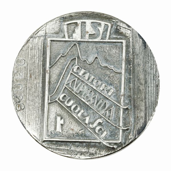 P Fisi Scuola Sci Sappada Sciatori 51 x 51 mm  - Asta Conii e Punzoni della Storica Fabbrica di Medaglie Lorioli (1919-1950) - Associazione Nazionale - Case d'Asta italiane
