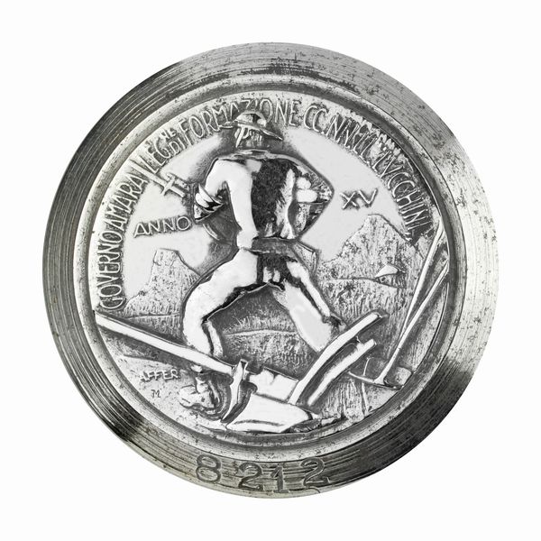 P Governo Amara Leg.Ne Di Formazione Cc.Nn. Il I Vecchini Anno Xv Affer 46 x 40 mm  - Asta Conii e Punzoni della Storica Fabbrica di Medaglie Lorioli (1919-1950) - Associazione Nazionale - Case d'Asta italiane
