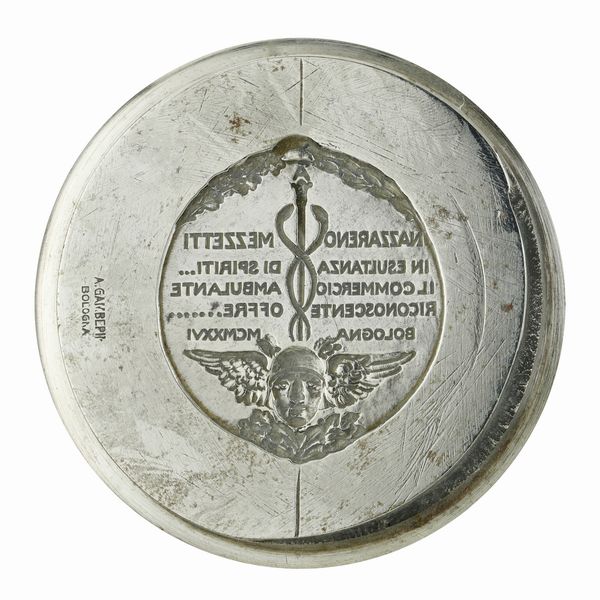 N Nazzareno Mezzetti In Esultanza Di Spiriti Il Commercio Ambulante Riconoscente Offre Bologna MCMXXII 65 x 40 mm  - Asta Conii e Punzoni della Storica Fabbrica di Medaglie Lorioli (1919-1950) - Associazione Nazionale - Case d'Asta italiane