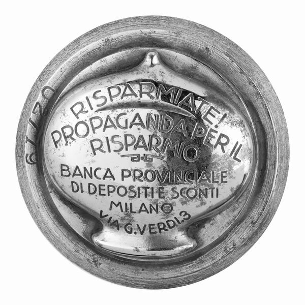 P Risparmiete! Propaganda Per Il Risparmio Banca Provinciale Di Depositi E Sconti Milano Via G.Verdi 3. 57 x 48 mm  - Asta Conii e Punzoni della Storica Fabbrica di Medaglie Lorioli (1919-1950) - Associazione Nazionale - Case d'Asta italiane