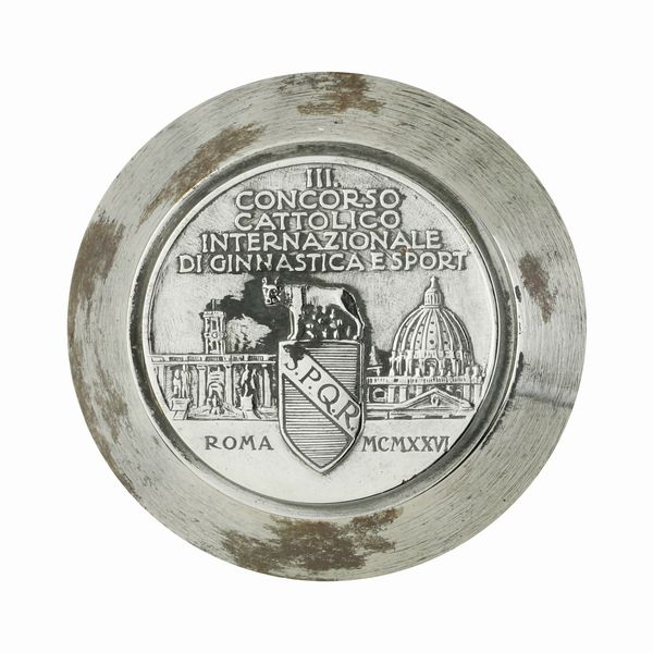 P IIi Concorso cattolico internazionale di ginnastica e sport Roma SPQR MCMXXVI 36 x 34 mm  - Asta Conii e Punzoni della Storica Fabbrica di Medaglie Lorioli (1919-1950) - Associazione Nazionale - Case d'Asta italiane