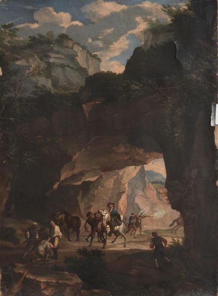 Scuola del XVIII secolo L'attacco dei briganti  - Asta Dipinti Antichi - Associazione Nazionale - Case d'Asta italiane