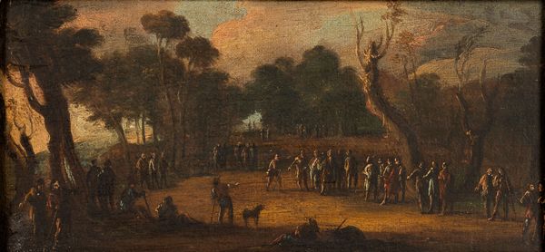 Scuola del XVII secolo Paesaggio con figure  - Asta Dipinti Antichi - Associazione Nazionale - Case d'Asta italiane