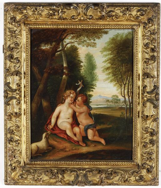 Scuola del XVIII secolo Ges Bambino e San Giovannino  - Asta Dipinti Antichi - Associazione Nazionale - Case d'Asta italiane