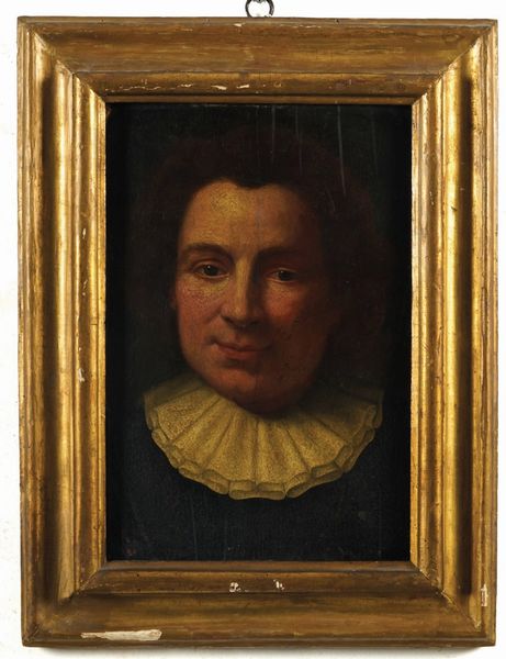 Scuola romana dell'inizio del XVII secolo Ritratto di giovane uomo con collarino bianco  - Asta Dipinti Antichi - Associazione Nazionale - Case d'Asta italiane