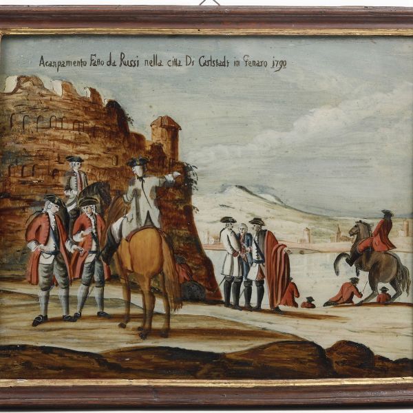 Scuola del XVIII secolo Paesaggi con soldati  - Asta Dipinti Antichi - Associazione Nazionale - Case d'Asta italiane