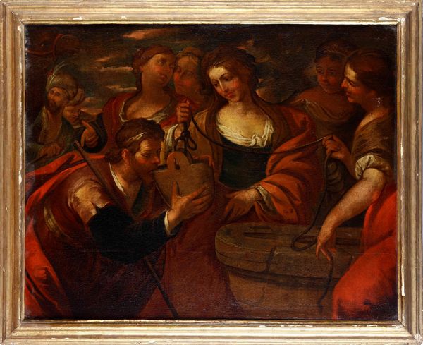 Scuola lombarda del XVII secolo Rachele e Giacobbe al pozzo  - Asta Dipinti Antichi - Associazione Nazionale - Case d'Asta italiane