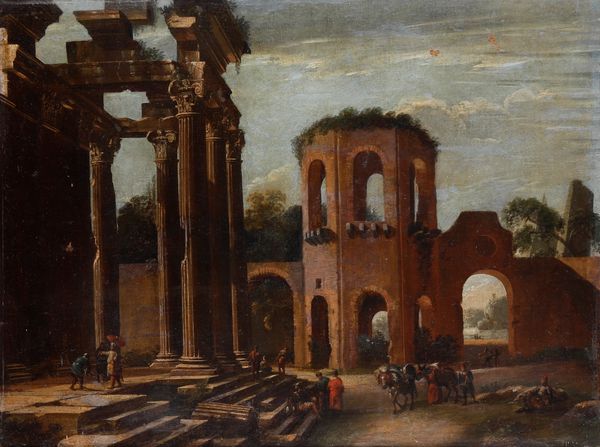 Michelangelo Cerquozzi : Capriccio con rovine classiche e figure  - Asta Dipinti Antichi - Associazione Nazionale - Case d'Asta italiane
