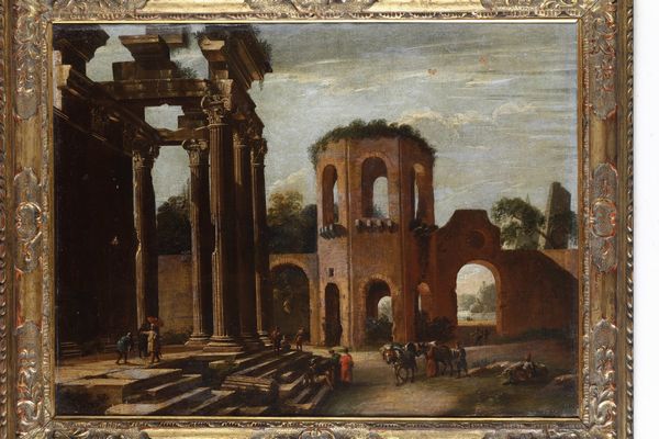 Michelangelo Cerquozzi : Capriccio con rovine classiche e figure  - Asta Dipinti Antichi - Associazione Nazionale - Case d'Asta italiane
