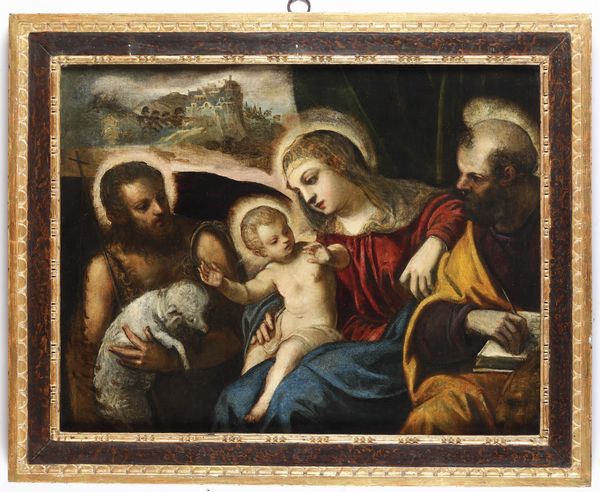 Scuola veneta del XVII secolo Sacra famiglia con San Giovanni Battista  - Asta Dipinti Antichi - Associazione Nazionale - Case d'Asta italiane