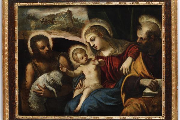 Scuola veneta del XVII secolo Sacra famiglia con San Giovanni Battista  - Asta Dipinti Antichi - Associazione Nazionale - Case d'Asta italiane