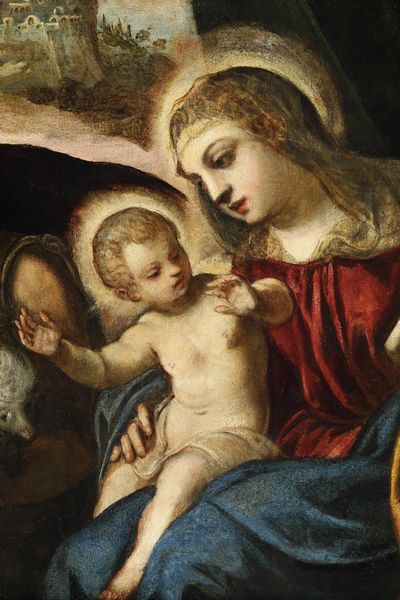 Scuola veneta del XVII secolo Sacra famiglia con San Giovanni Battista  - Asta Dipinti Antichi - Associazione Nazionale - Case d'Asta italiane