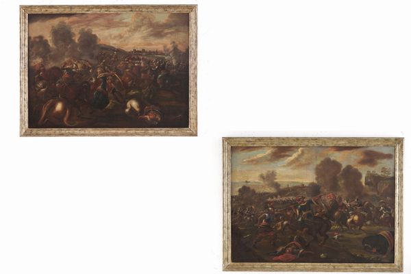 Jaques Courtois detto il Borgognone : Scene di battaglia tra cristiani e turchi  - Asta Dipinti Antichi - Associazione Nazionale - Case d'Asta italiane