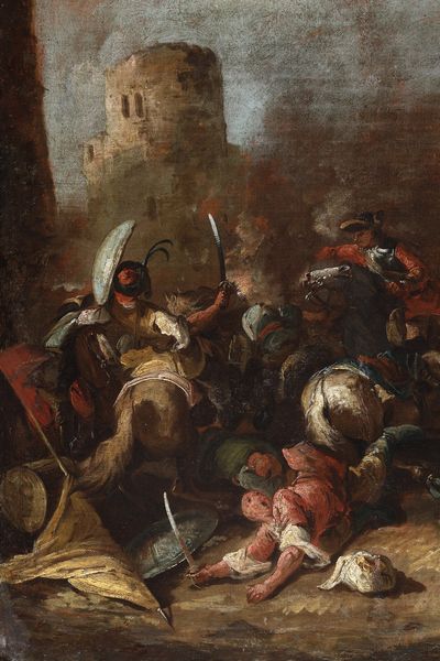 Scuola del XVII secolo Scontro tra cristiani e saraceni  - Asta Dipinti Antichi - Associazione Nazionale - Case d'Asta italiane