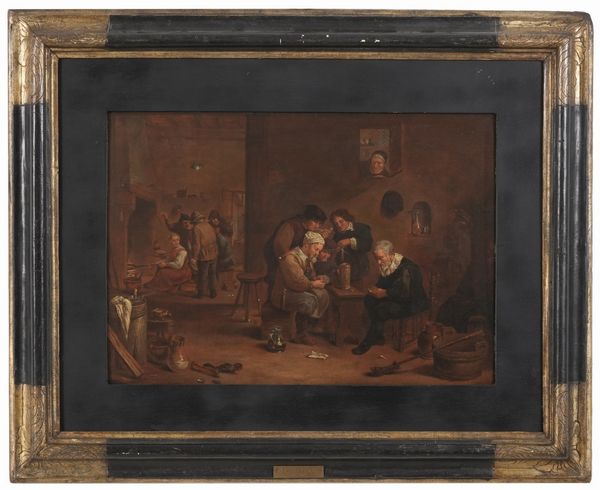 Scuola fiamminga del XVII secolo Scena di taverna  - Asta Dipinti Antichi - Associazione Nazionale - Case d'Asta italiane