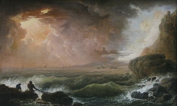 Carlo Bonavia : Veduta costiera con pescatori e mare in tempesta  - Asta Dipinti Antichi - Associazione Nazionale - Case d'Asta italiane