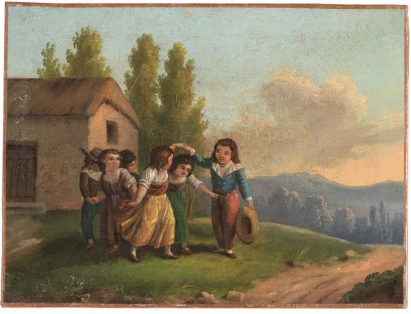 Scuola del XIX secolo Paesaggio con bambini in gioco  - Asta Dipinti Antichi - Associazione Nazionale - Case d'Asta italiane