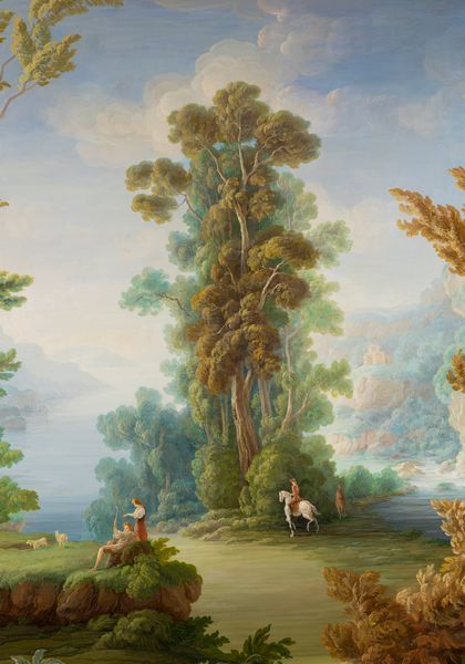 Scuola del XIX secolo Paesaggio fluviale con pastori e uomo a cavallo  - Asta Dipinti Antichi - Associazione Nazionale - Case d'Asta italiane