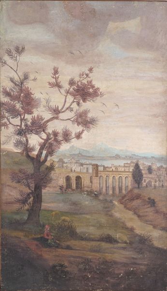 Scuola del XIX secolo Paesaggio con veduta di citt e acquedotto  - Asta Dipinti Antichi - Associazione Nazionale - Case d'Asta italiane