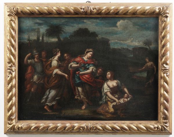 Scuola del XVII secolo Il ritrovamento di Mos  - Asta Dipinti Antichi - Associazione Nazionale - Case d'Asta italiane