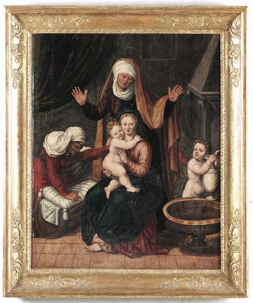 Scuola del XVII secolo Madonna con Bambino e Sant'Anna  - Asta Dipinti Antichi - Associazione Nazionale - Case d'Asta italiane