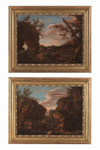 Scuola del XVIII secolo Paesaggi con figure  - Asta Dipinti Antichi - Associazione Nazionale - Case d'Asta italiane