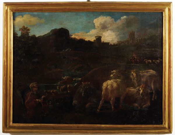 Philipp Peter Roos detto Rosa Da Tivoli : Pastori con armenti  - Asta Dipinti Antichi - Associazione Nazionale - Case d'Asta italiane