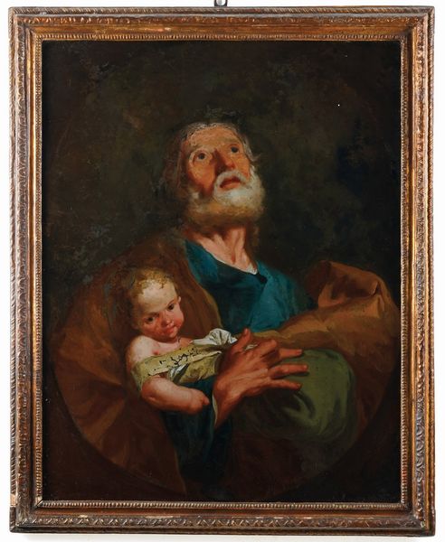 Scola veneta del XVIII secolo San Giuseppe e il Bambino  - Asta Dipinti Antichi - Associazione Nazionale - Case d'Asta italiane