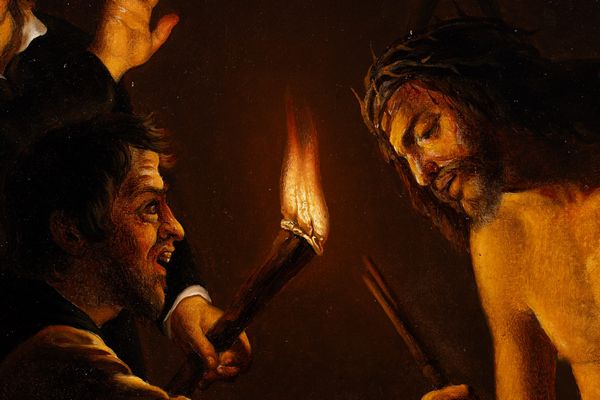 Van Honthorst Gerrit detto Gherardo delle Notti : Cristo deriso  - Asta Dipinti Antichi - Associazione Nazionale - Case d'Asta italiane