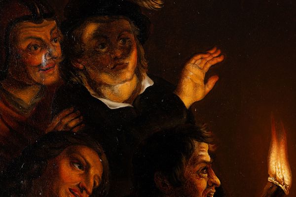 Van Honthorst Gerrit detto Gherardo delle Notti : Cristo deriso  - Asta Dipinti Antichi - Associazione Nazionale - Case d'Asta italiane