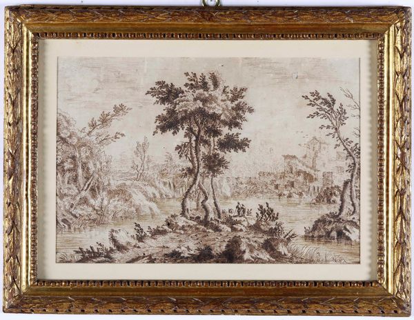 Scuola del XVIII secolo Paesaggio con architetture e viandanti  - Asta Dipinti Antichi - Associazione Nazionale - Case d'Asta italiane