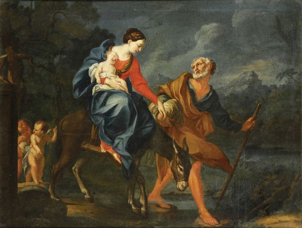 Scuola del XVIII secolo Fuga in Egitto  - Asta Dipinti Antichi - Associazione Nazionale - Case d'Asta italiane