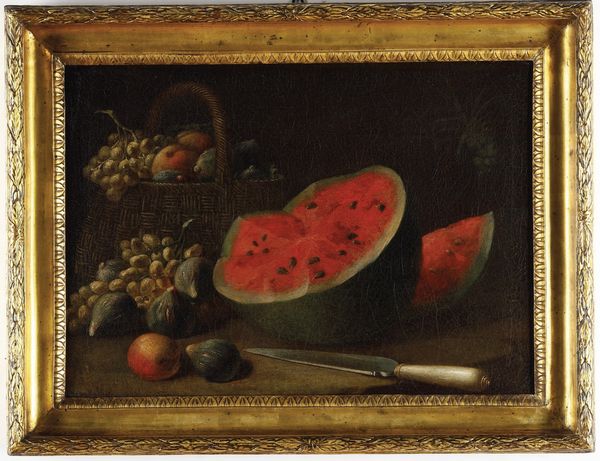 Scuola italiana del XVII secolo Natura in posa con anguria, coltello e cesto di fichi  - Asta Dipinti Antichi - Associazione Nazionale - Case d'Asta italiane