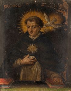 Scuola del XVIII secolo San Tommaso d'Aquino  - Asta Dipinti Antichi - Associazione Nazionale - Case d'Asta italiane