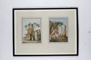 Michelangelo Maestri : Mito di Atena, Infanzia di Dionisio, Scena di sacrificio, Labbandono di Arianna a Nasso  - Asta Dipinti Antichi - Associazione Nazionale - Case d'Asta italiane